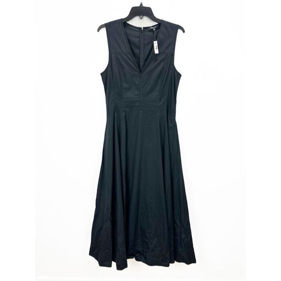 Madewell V-Neck Circle Midi Dress Jet Black Size 4 NWT NW050 - Picture 7 of 11